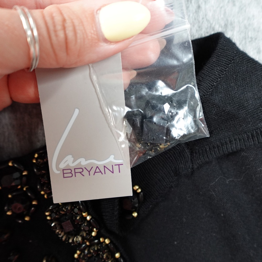Lane Bryant Top Women 18/20 Black NWT Beaded Embellished Jewel Sleeveless Knit - Picture 5 of 10